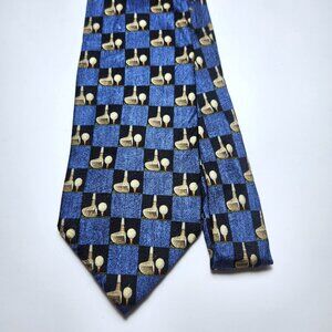 Ermenegildo Zenga Golf Necktie Men's Silk Tie 100% Silk Blue Black Gold Neck Tie